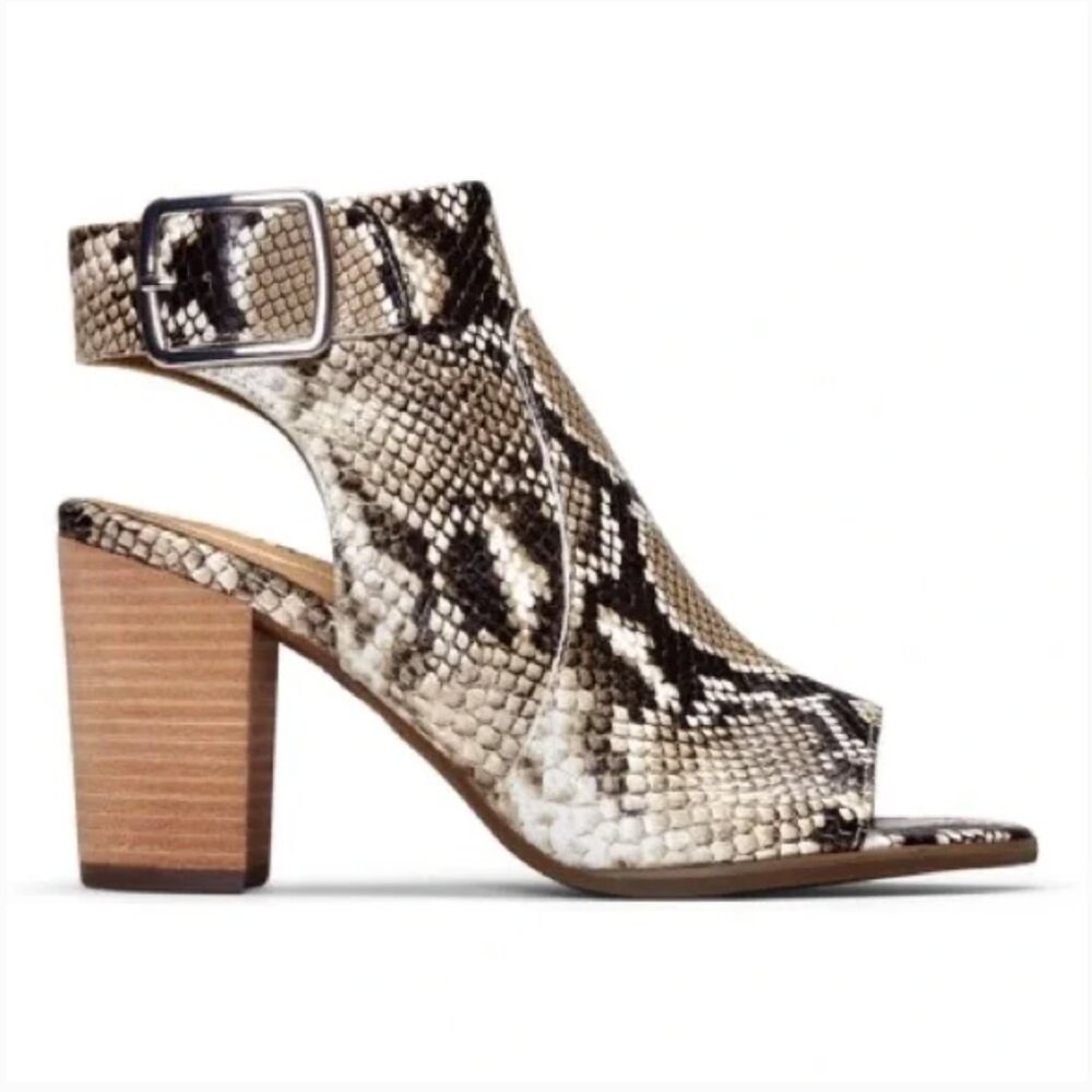 Vionic Blakely Snakeskin Open-Toe Bootie Heel Women's 8 Buckle Leather - Picture 3 of 13